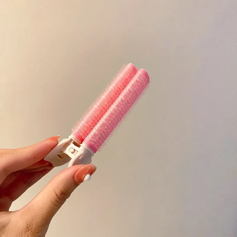 2Pcs Bangs Hair Root Fluffy Lazy Hair Clips Hair Top Styling Hairpins Hair Rollers Bangs Curling Barrel Hair Clips Curlers Tools Peaceful Pleasures Health and Wellness Pink