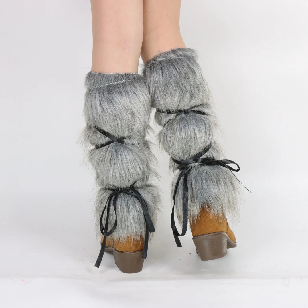 Viking Faux Fur Leg Warmers Medieval LARP Costume Boot Covers Winter