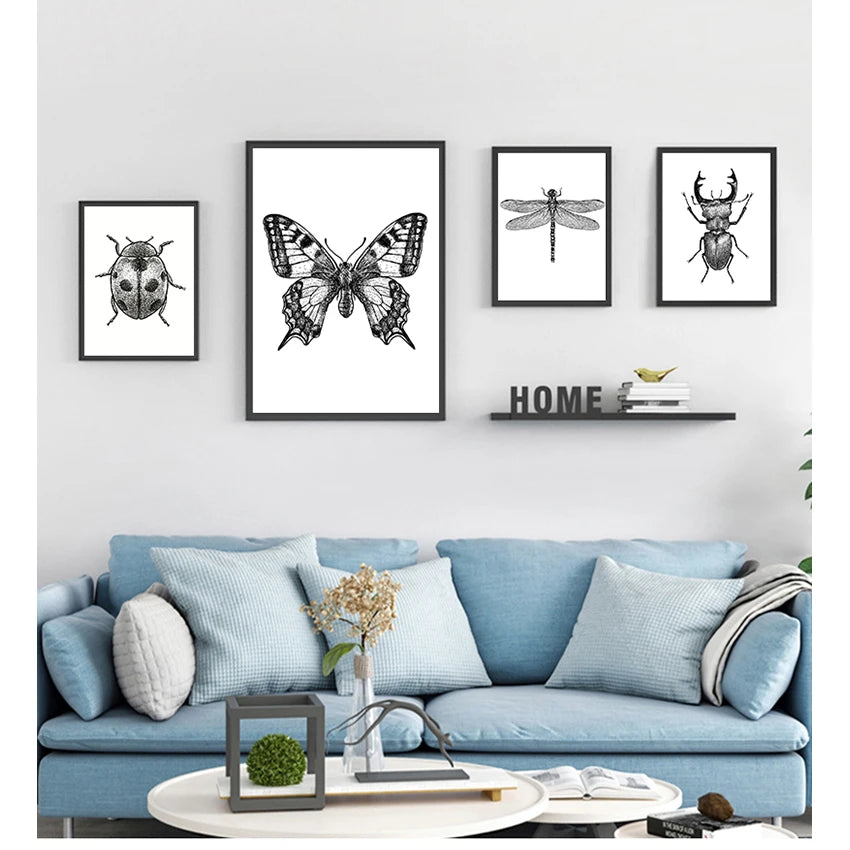 Black & White Insect Bug Canvas Wall Art Print | Unframed Poster