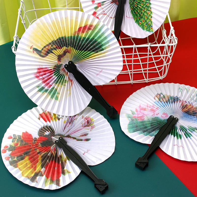 Foldable Round Paper Hand Fan – Retro Floral Party Gift