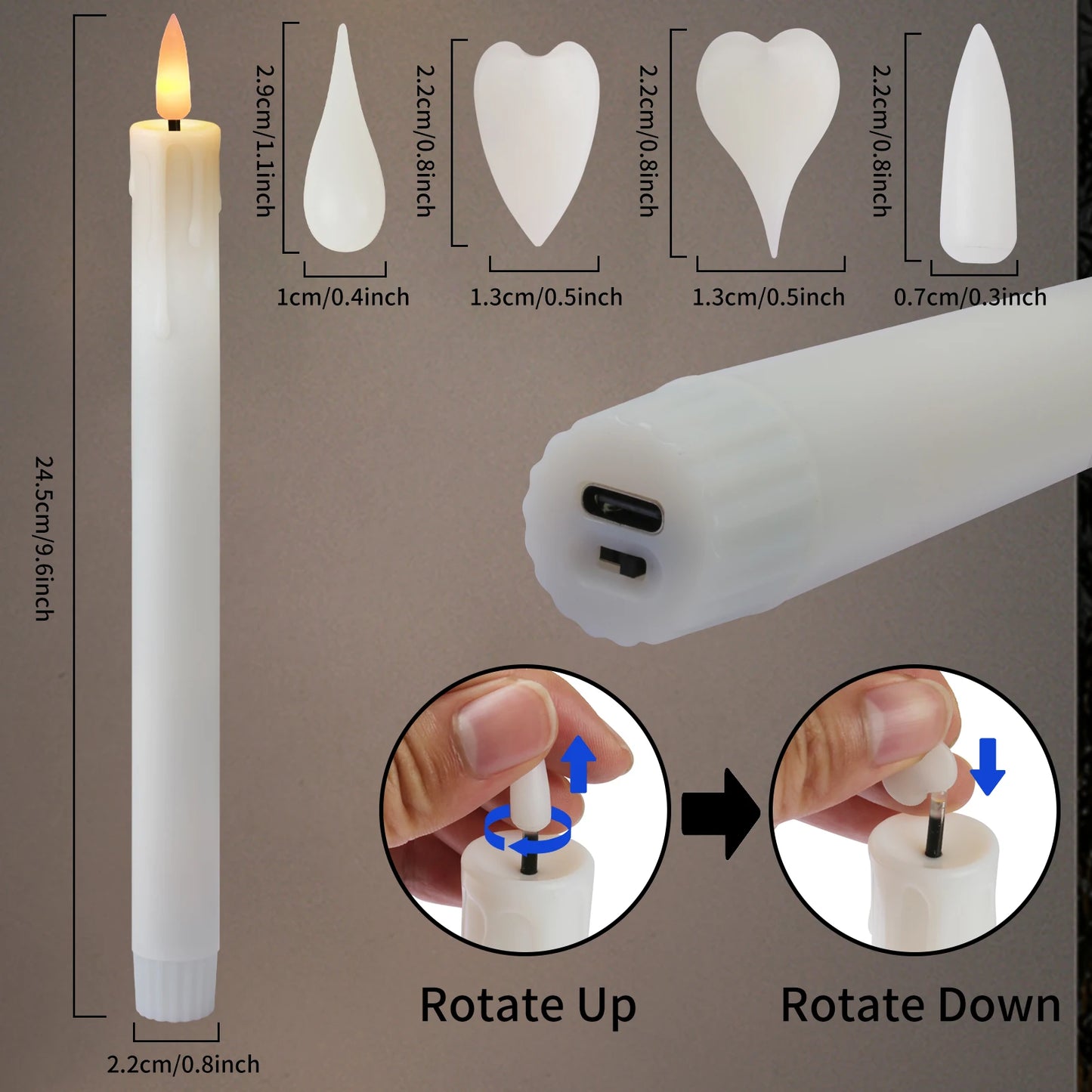 Rechargeable Flameless LED Taper Candles with Timer & Remote 6pk