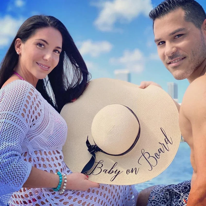 Baby on Board Straw Floppy Hat | Pregnancy Announcement Gift