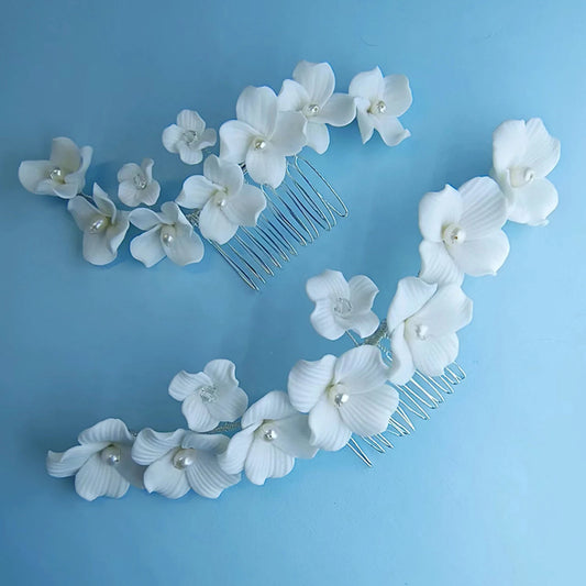 Handmade Soft Ceramic Hair Combs Messy Bun Maker with Pearls Decor for Valentine's Day Christmas Headwear Peaceful Pleasures Health and Wellness