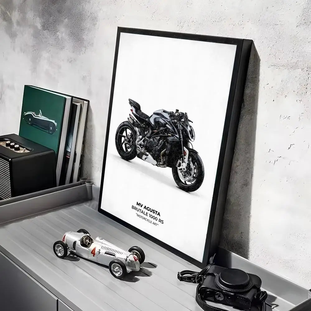 Cool Motorcycle A_AgustaS Design HD Linen Canvas Poster Wall Art Prints for Living Room Bedroom Office Home Decoration Gift Peaceful Pleasures Health and Wellness Black9 55x75cm