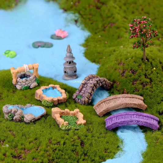 Miniature Landscape Fairy Garden Accessories Mini Lighthouse Water Well Bridge Cottages Ornament DIY Miniature Garden Decorarion Peaceful Pleasures Health and Wellness