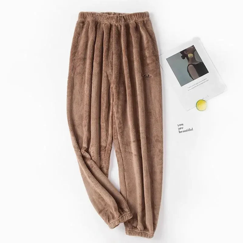 Coral Fleece Pajama Pants – Thick Plush Wide Leg Winter Lounge