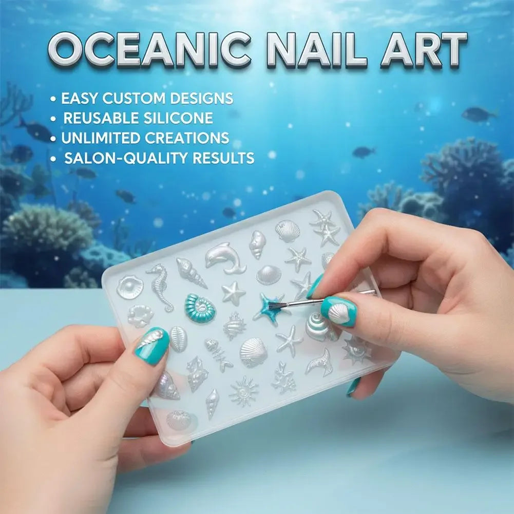 Marine Animals Design Nail Art Molds DIY 3D Summer Silicone Transparent Nail Mold Template Cute Starfish, Shell Molds Nail Tool Peaceful Pleasures Health and Wellness