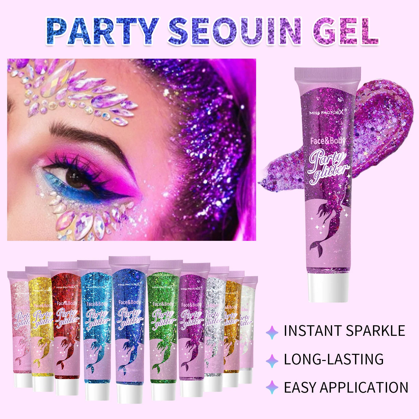 10 piece body glitter gel, carnival face glitter cosmetics suitable for women, shiny thick hair glitter, carnival accessories fo Peaceful Pleasures Health and Wellness