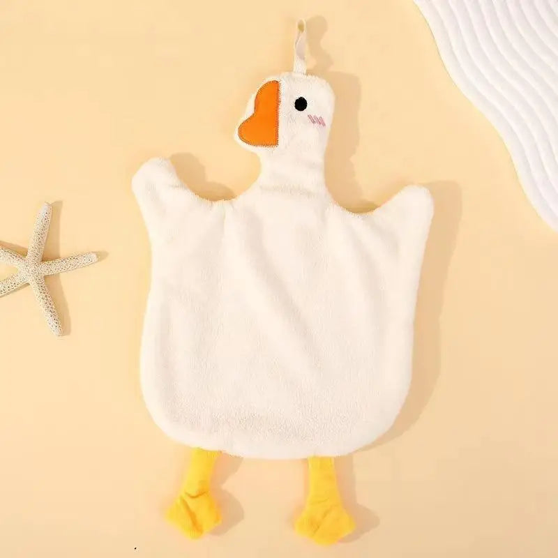 Cartoon Goose Hanging Hand Towel | Soft Coral Fleece 35×25cm