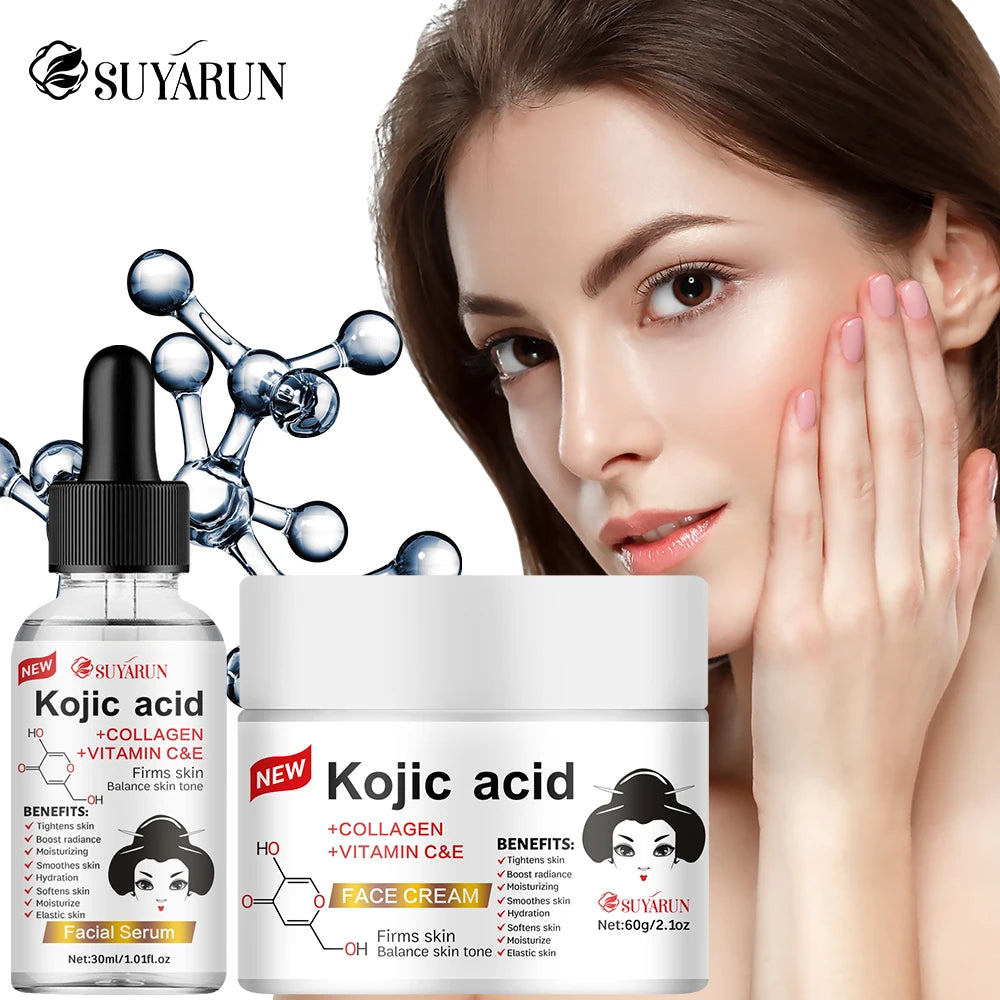 SUYARUN Kojic Acid Serum & Cream Bundle - Brightening Set for Dark Spots, Acne Scars, Anti-Aging | 2-in-1 Skincare Combo. Peaceful Pleasures Health and Wellness