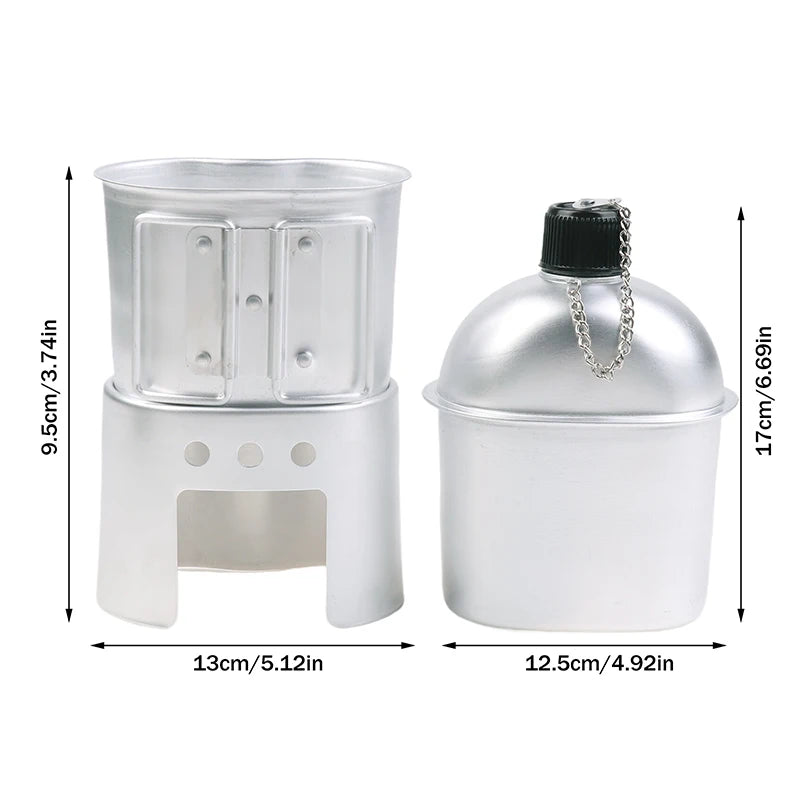 4-Piece Aluminum Canteen Cookware Set with Alcohol Stove & Bag
