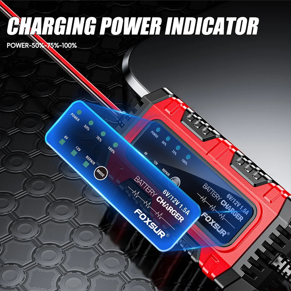6V 12V 1.5A Smart Charger Car and Motorcycle Battery Charging Unit for Car Truck Boat SUV Lead-Acid AGM GEL Batteries Peaceful Pleasures Health and Wellness