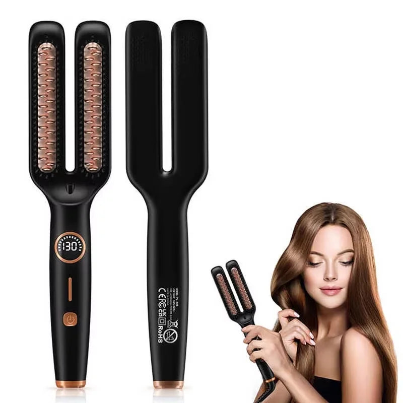 2 In1 Multifunctional Hair Straightener Brush Ceramic Hair Straightening And Curling Iron Electric Hot Brush For Styling Peaceful Pleasures Health and Wellness