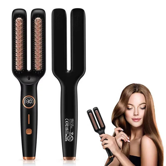 2 In1 Multifunctional Hair Straightener Brush Ceramic Hair Straightening And Curling Iron Electric Hot Brush For Styling Peaceful Pleasures Health and Wellness