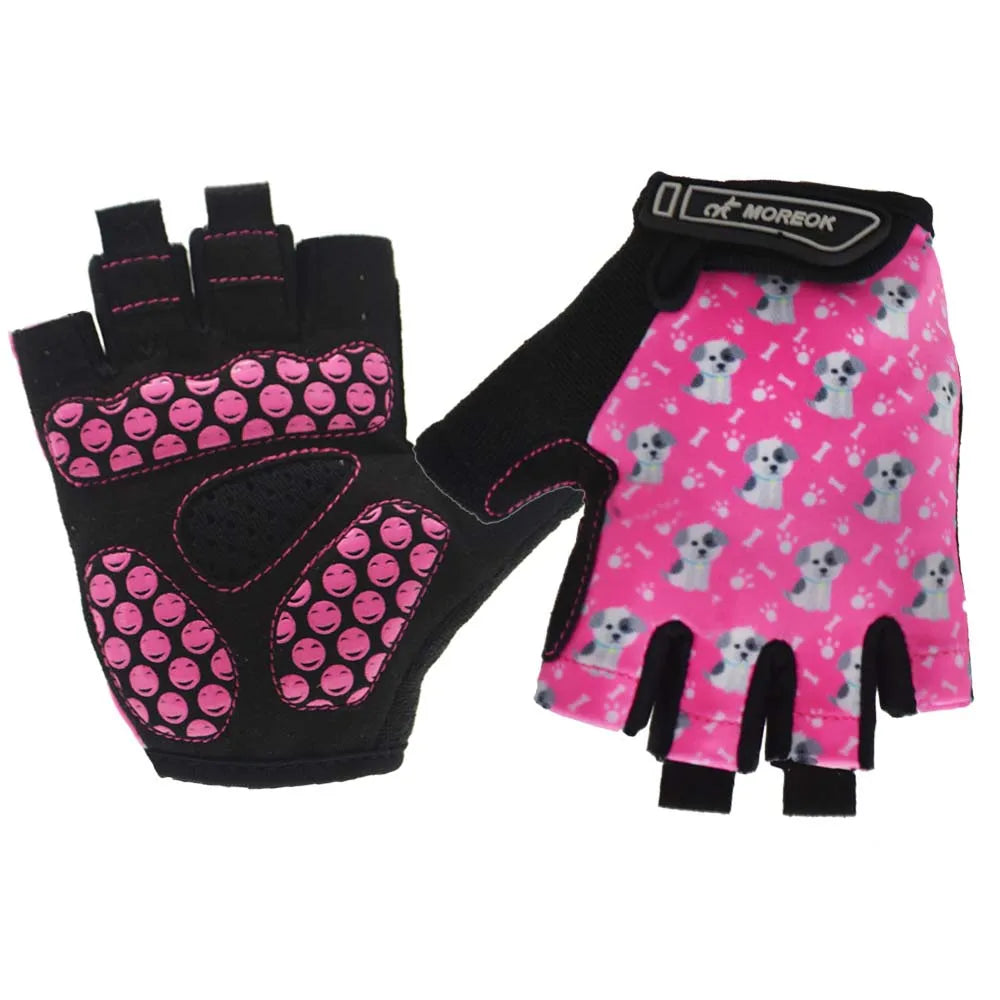 1 Pair Kids Gloves for Boys Girls, Breathable Non-slip Children Cycling Half Finger Gloves Outdoor Sports Hand Protection Peaceful Pleasures Health and Wellness Pink and Black L