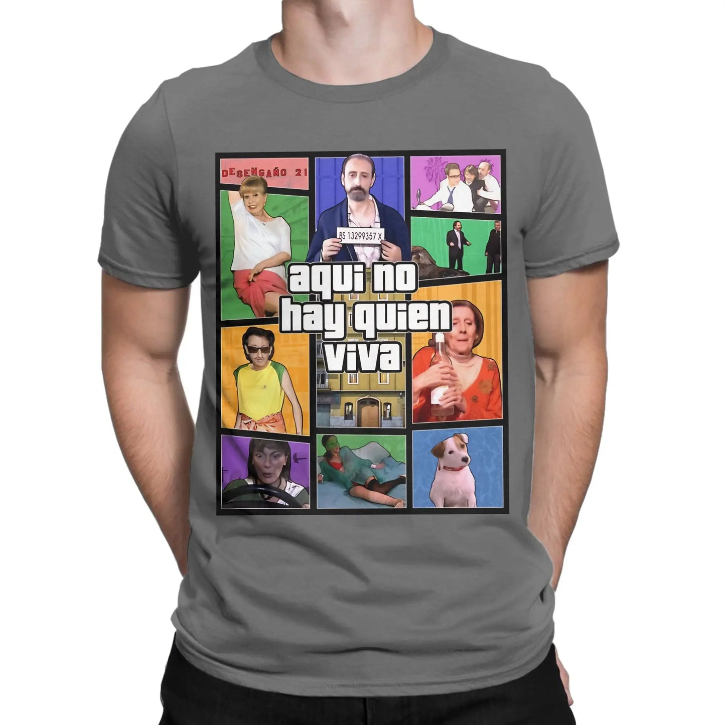 Aquí No Hay Quien Viva Pure Cotton T Shirt For Men Beach Y2K Fun T Shirts O Neck Harajuku Tees Plus Size Pattern Clothes Peaceful Pleasures Health and Wellness Dark Grey M