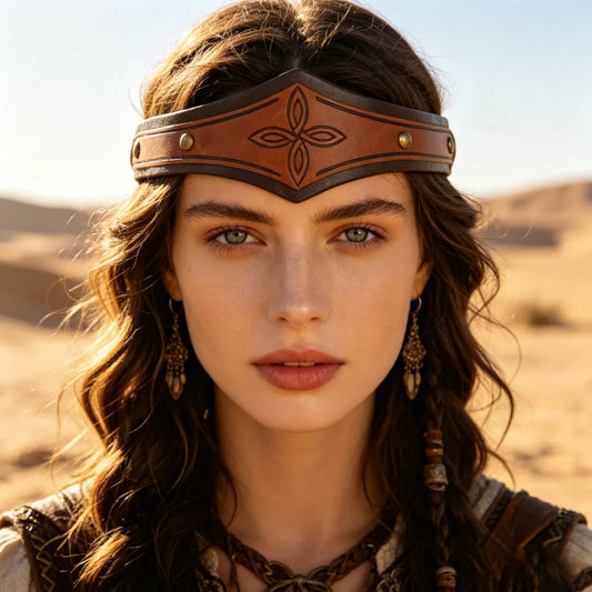 Medieval Celtic Embossed Leather Headband Viking Rivet Hair Band Peaceful Pleasures Health and Wellness