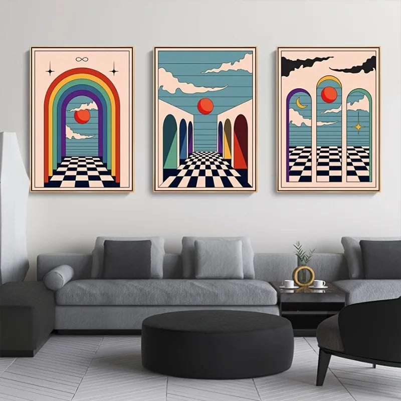 3pcs Bohemian Hippie Style Canvas Print Posters, Abstract Arches and Architectural Canvas Wall Art Paintings, Artwork Painting Peaceful Pleasures Health and Wellness