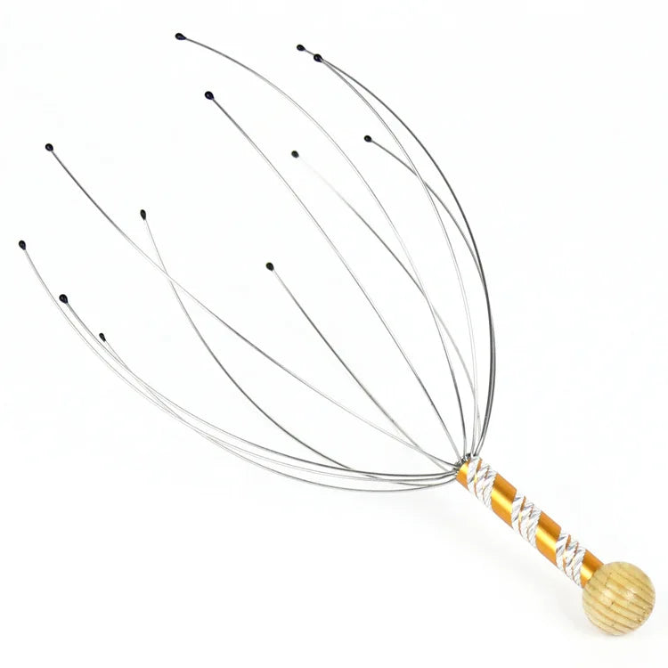 1PC Octopus Head Massager Stainless Steel Engraved Head Relaxer Brain Massage Claw Scalp Scratcher Itch Reliever Random Color Peaceful Pleasures Health and Wellness YELLOW