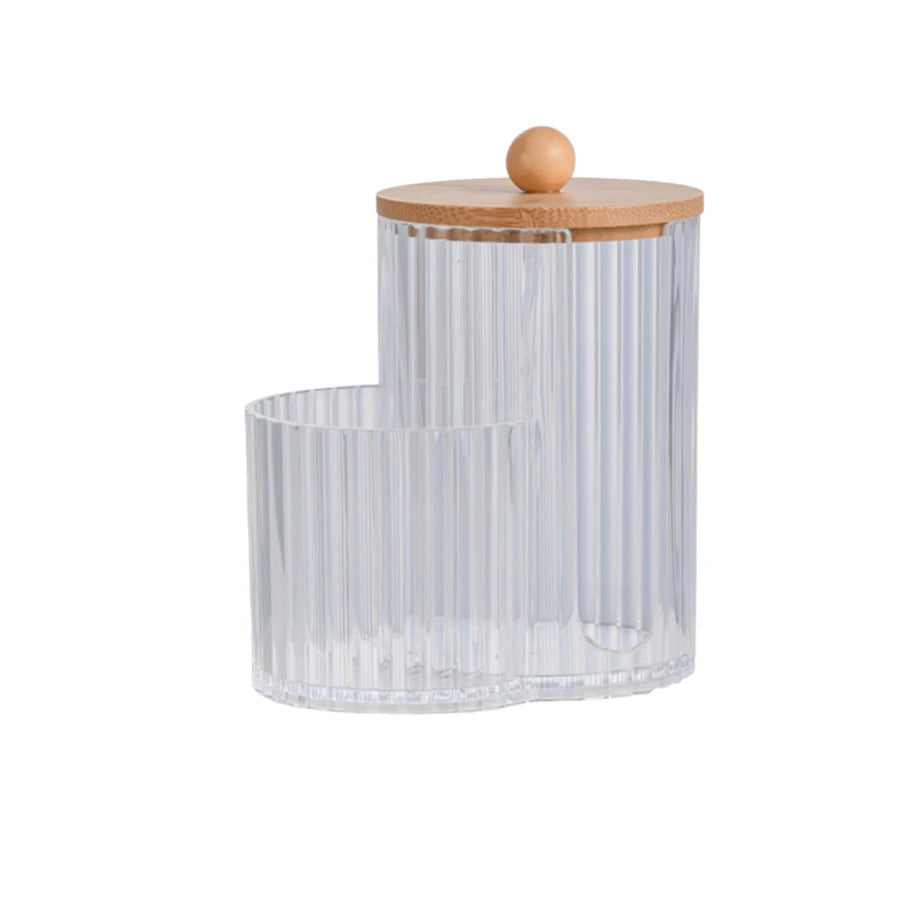 2-Grid Q-tip & Cotton Ball Dispenser Canister – Plastic Vanity Organizer for Cotton Swabs, Rounds & Pads