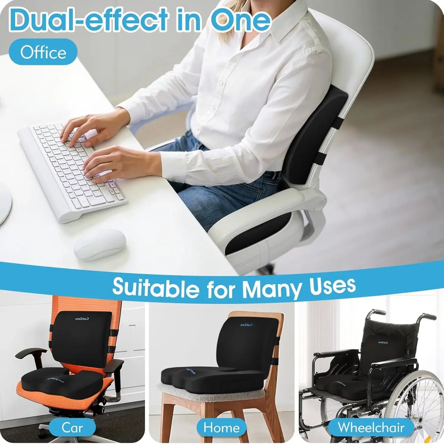 Adjustable Lumbar Support & Seat Cushion for Sciatica Pain Relief, Washable Memory Foam for Car, Office, Travel Peaceful Pleasures Health and Wellness