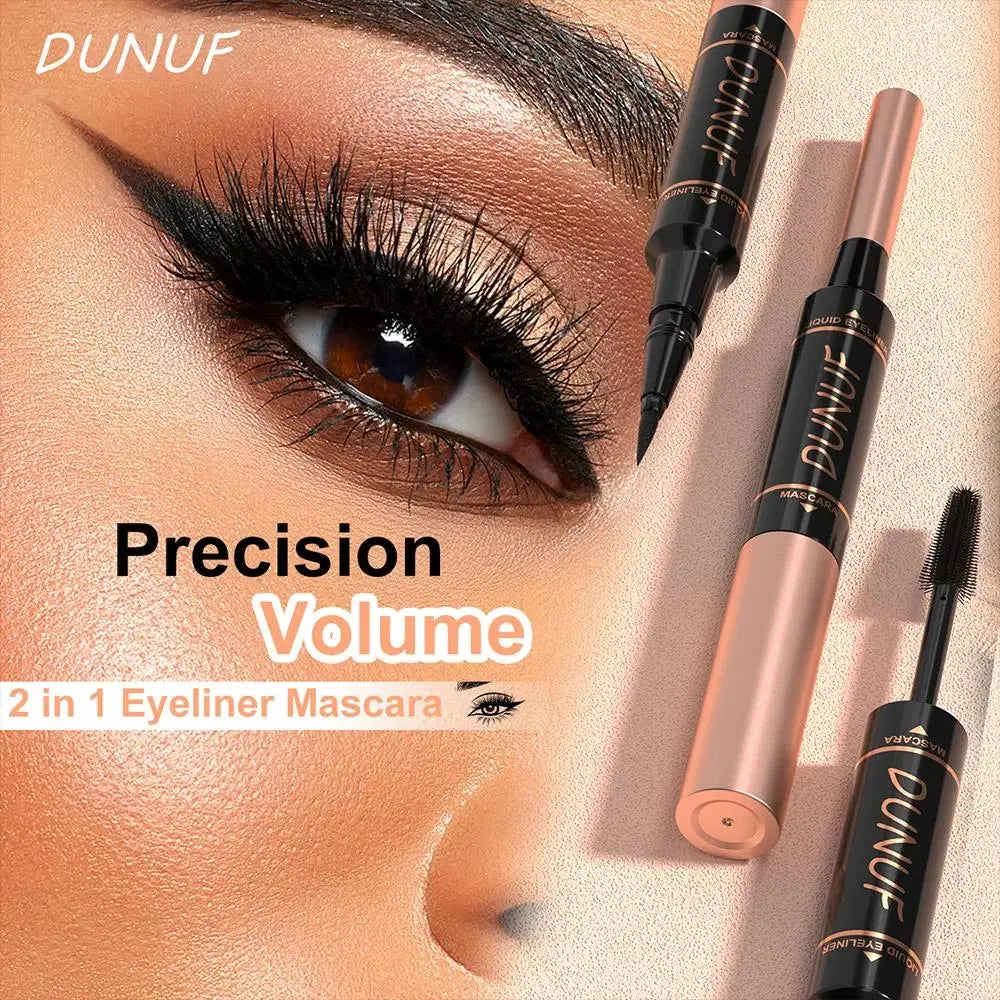 DUNUF 2-in-1 Mascara & Eyeliner – Waterproof, Volumizing Black