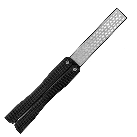 Household Sharpener Double Sided Foldable Pocket Sharpener Diamond Knife Sharpening Stone Kitchen Tool Accessory Peaceful Pleasures Health and Wellness Black flower face M