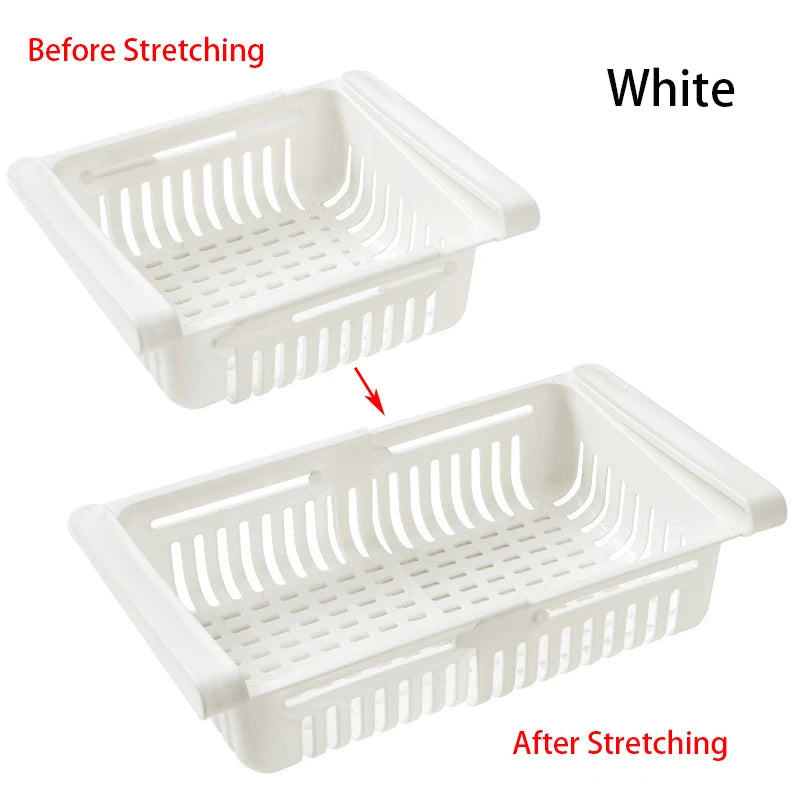 Adjustable Kitchen Fridge Storage Rack Home Organizer Food Container Refrigerator Drawer Storage Boxes Rack Retractable Shelf Peaceful Pleasures Health and Wellness 1PC White
