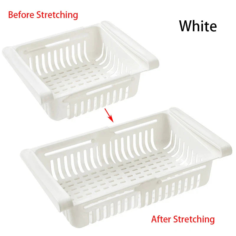 Adjustable Retractable Fridge Storage Rack & Drawer Organizer