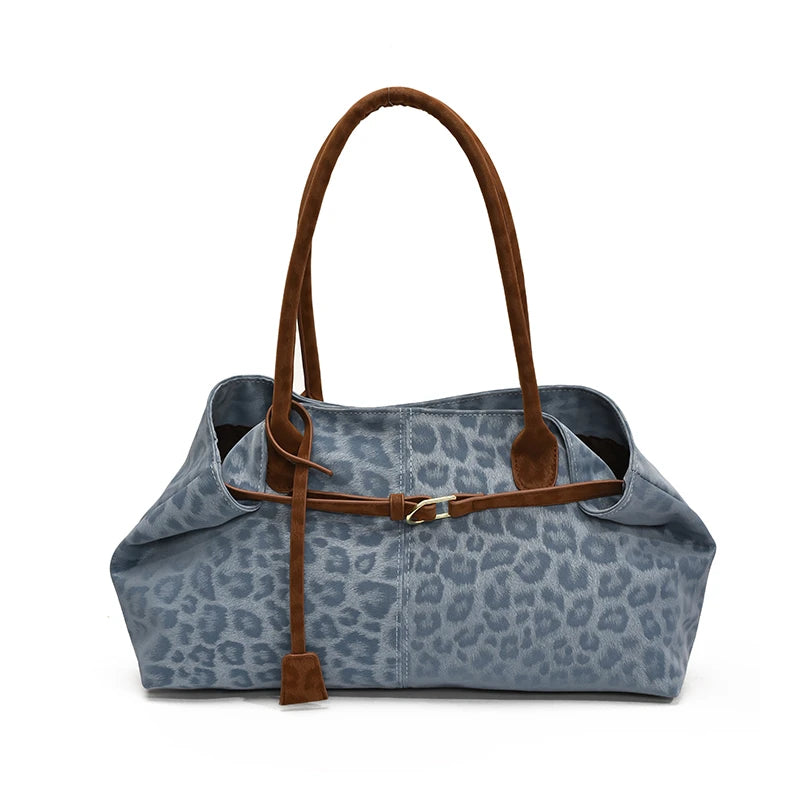 Leopard Print Tote Bags Women Autumn Winter Fashion Versatile Handbag Premium Shoulder Underarm Bags Casual Daily Commute Purse Peaceful Pleasures Health and Wellness Blue
