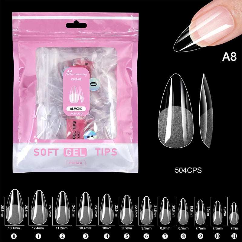 504 Pcs False Nail Tips Semi-Matte Finish Almond French Coffin Stiletto Oval Square Shapes With Front Edge Thickened Fingertips Peaceful Pleasures Health and Wellness A8