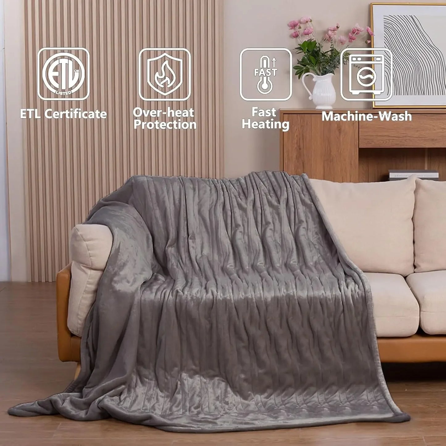 Queen Size Electric Heated Blanket with Dual Control, Fast Heating, 3 Levels, Auto Off, Washable Peaceful Pleasures Health and Wellness