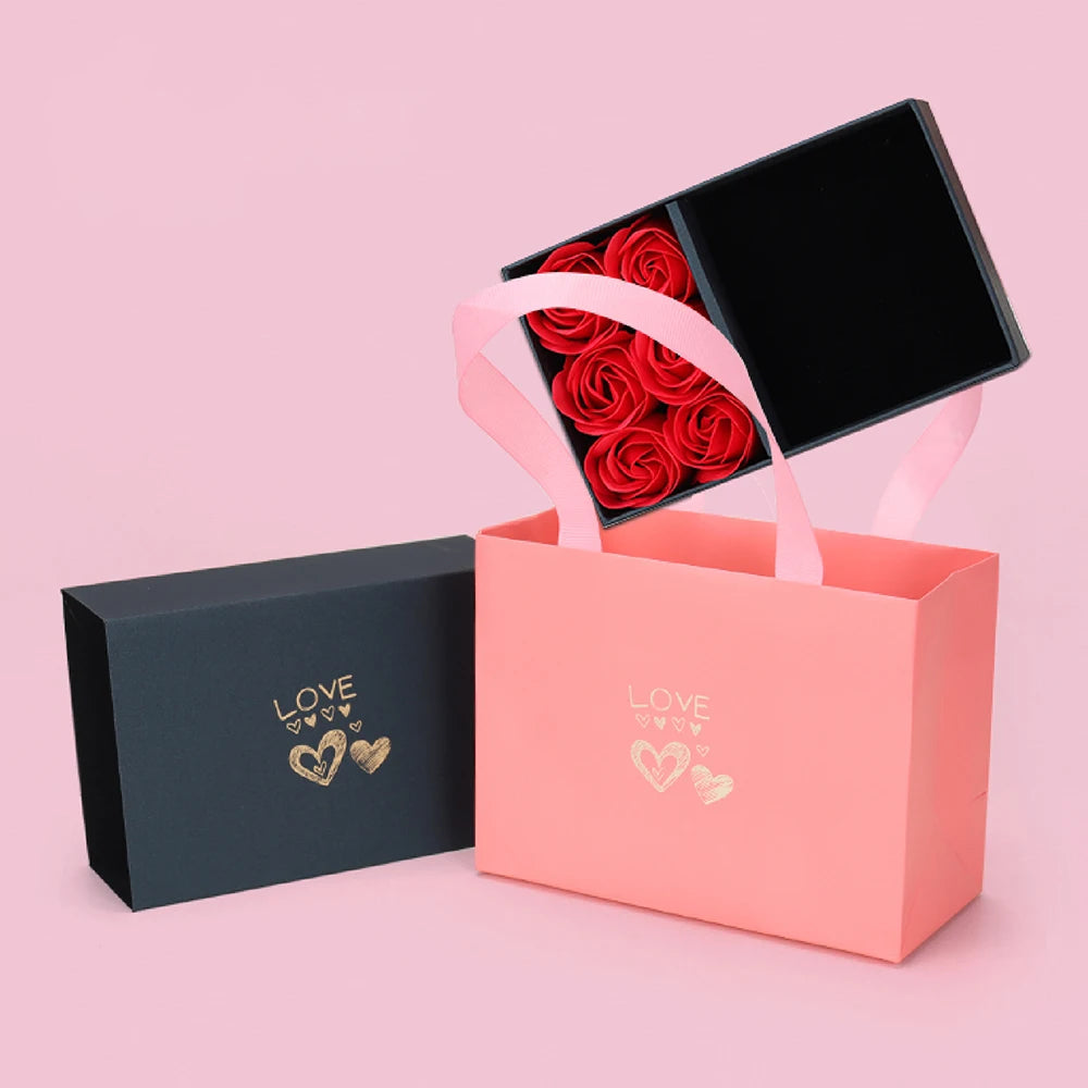 Window Opening Jewelry Box Romantic 6 Rose Pendants Ring Bracelet Valentine's Day Eternal Flower Jewelry Gift Packaging Box Bag Peaceful Pleasures Health and Wellness