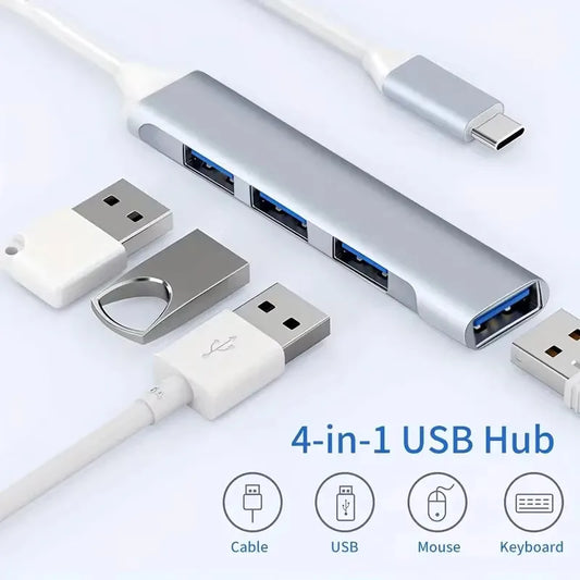 4-Port USB 3.0 Type-C Hub Splitter | 5Gbps OTG Adapter USB Hub Adapter Peaceful Pleasures Health and Wellness