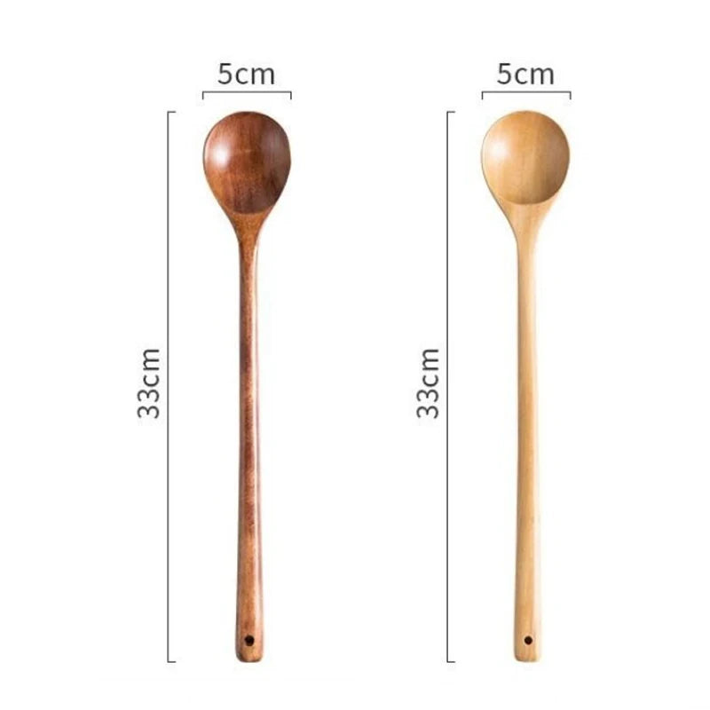 Long Wooden Stirring Spoon Set | 13-Inch Natural Wood Cooking Spoons – 5-Pack or 10-Pack