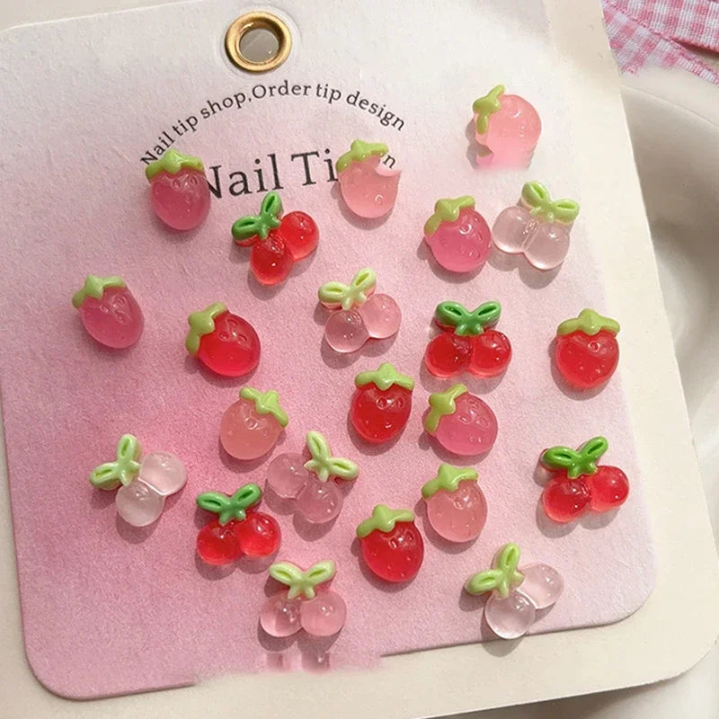 10pcs Resin Mini Cherry Strawberry Nail Art Flat Back Stone Figurines Scrapbook DIY Jewelry Decor Crafts Peaceful Pleasures Health and Wellness