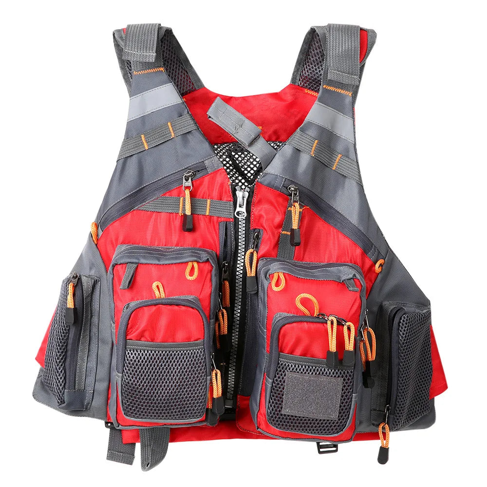 Outdoor Breathable Padded Fishing Life Vest Superior 209lb Bearing Life Safety Jacket Swimming Sailing Waistcoat Utility Vest Peaceful Pleasures Health and Wellness Red