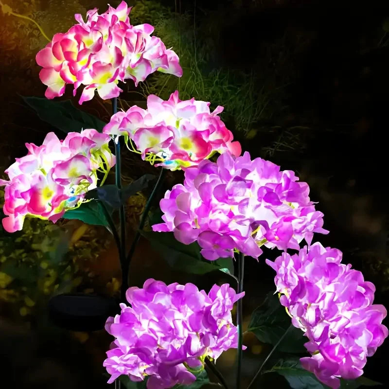 Solar Hydrangea Stake Lights 3-Head Blue Flower Garden Decor
