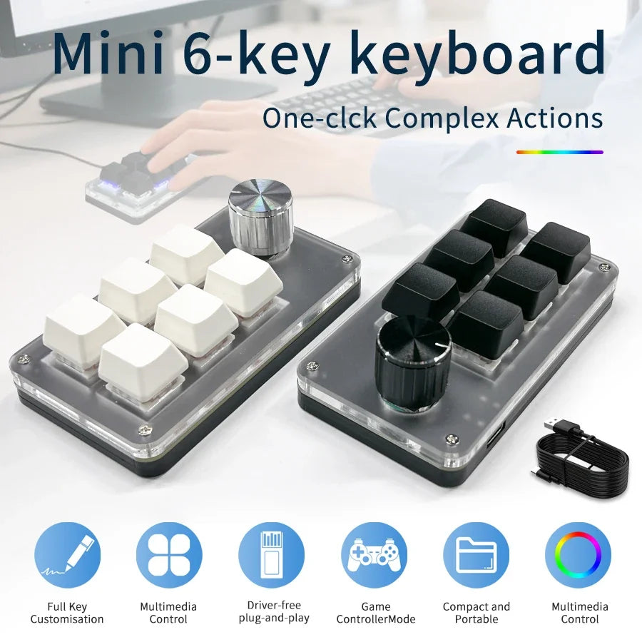 Wired Custom RGB 6 Key 1 Knob Keyboard Programming Macro Gaming Keypad Copy Paste PS Mechanical Keyboard Hot Swap Macro Keyboard Peaceful Pleasures Health and Wellness