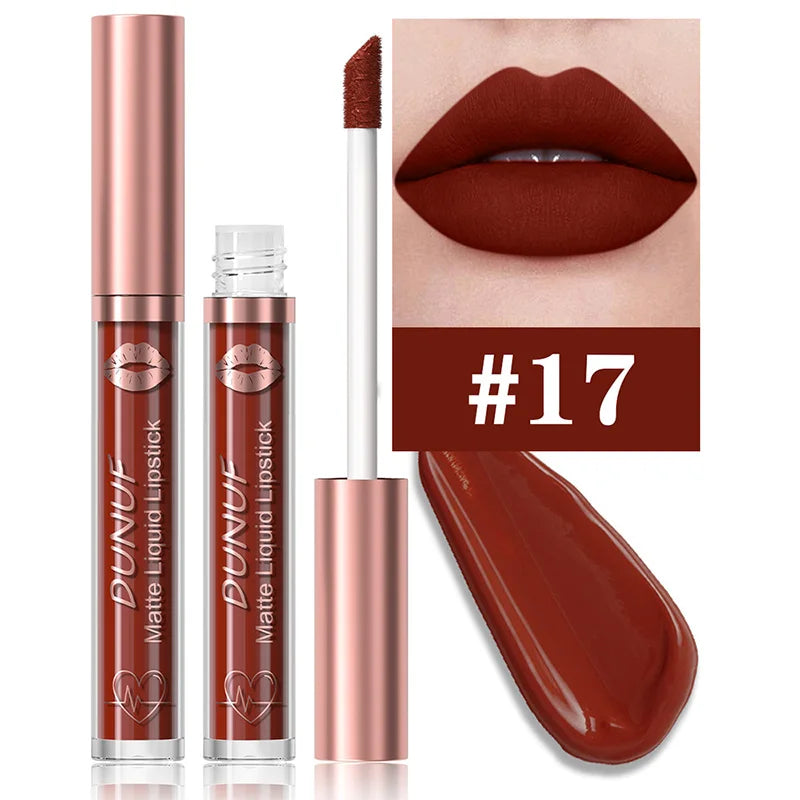 DUNUF 18-Color Matte Velvet Lipstick & Moisturizing Lip Gloss