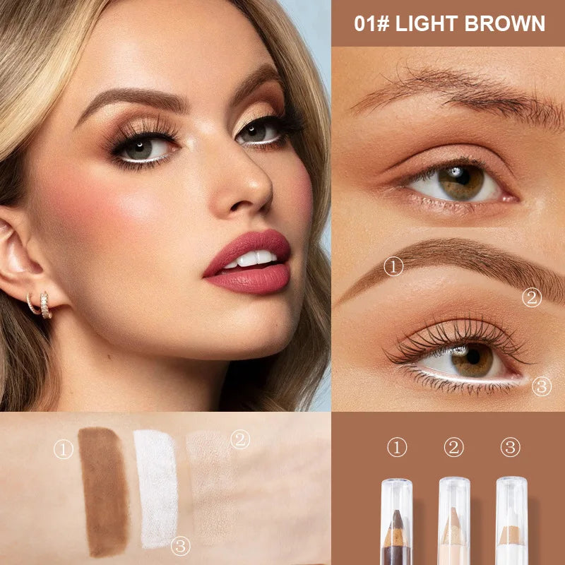 3-Piece Wooden Eyeshadow Liner & Contour Concealer Pencil Set