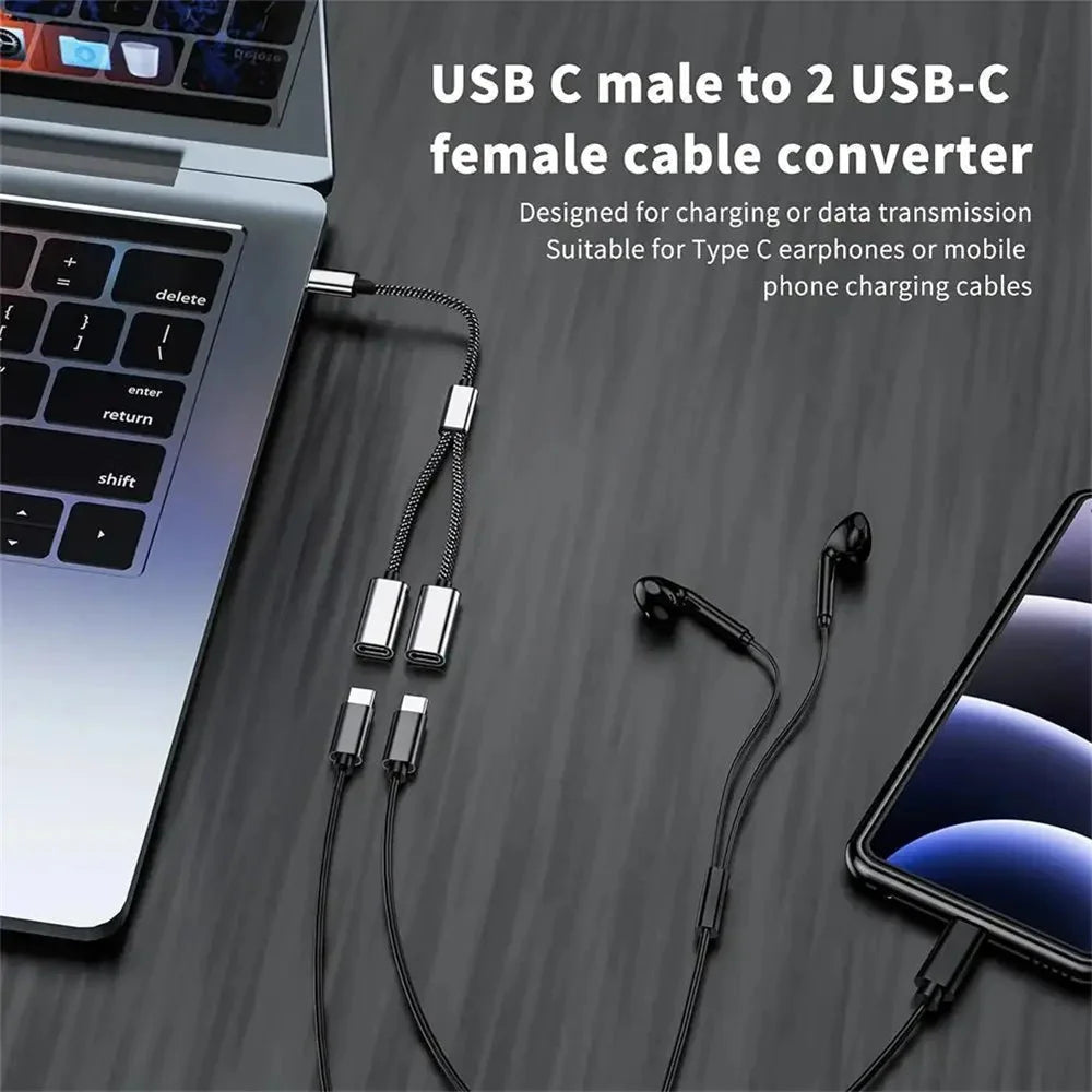 3-in-1 USB-C Hub Splitter | OTG Data Transfer & Charging
