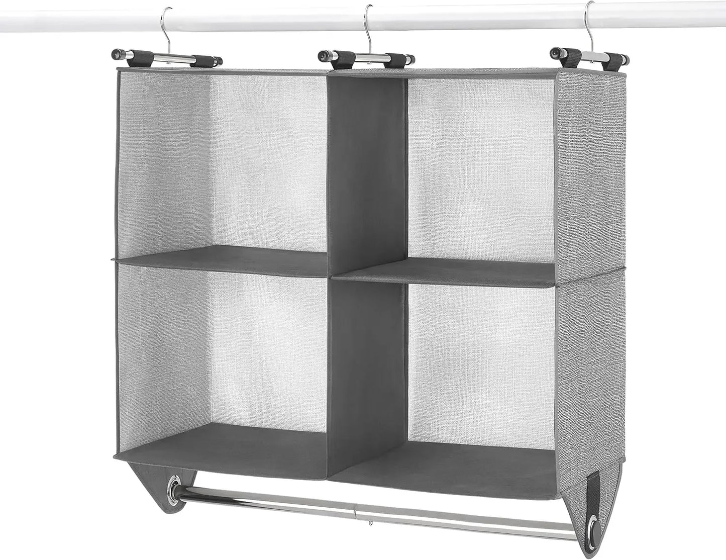 4-Section Fabric Closet Organizer with Chrome Rod for Hanging and Folded Garments Peaceful Pleasures Health and Wellness United States