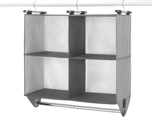 4-Section Fabric Closet Organizer with Chrome Garment Rod Storage & Organization Peaceful Pleasures Health and Wellness United States