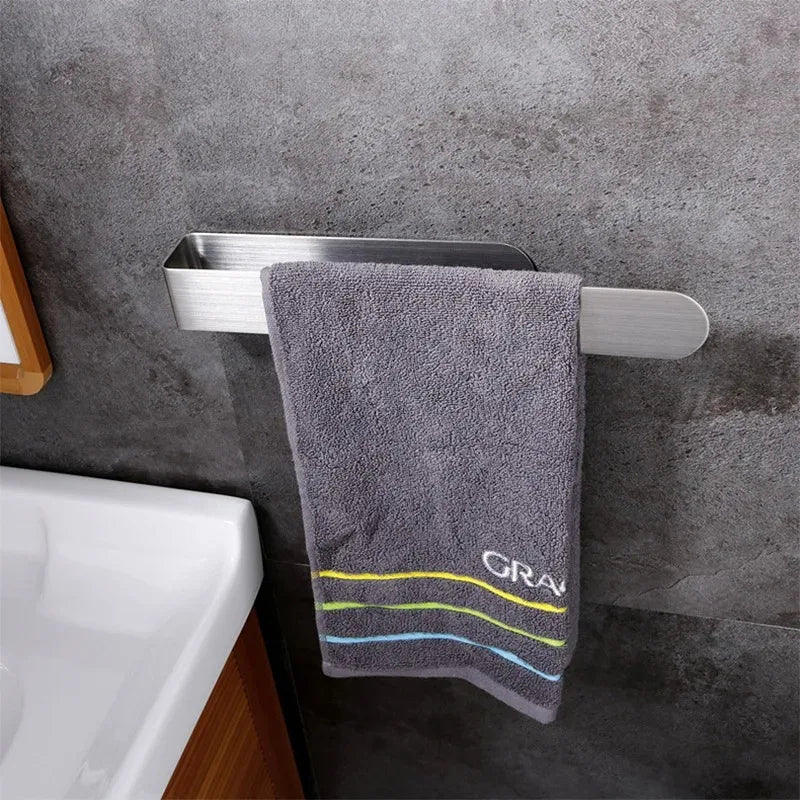 Self-Adhesive No-Drill Towel Rack | Brushed Stainless Steel Bar