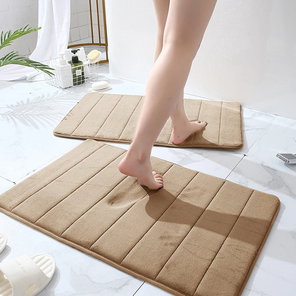 Memory Foam Bathroom Rugs Set Non Slip Extra Soft Water Absorbent Machine Washable & Dry Shower Toilet Mats for Tub Floor Beige Peaceful Pleasures Health and Wellness