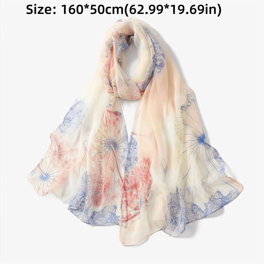 Women's Floral Silk-Feel Beach Shawl Wrap Scarf – Lightweight