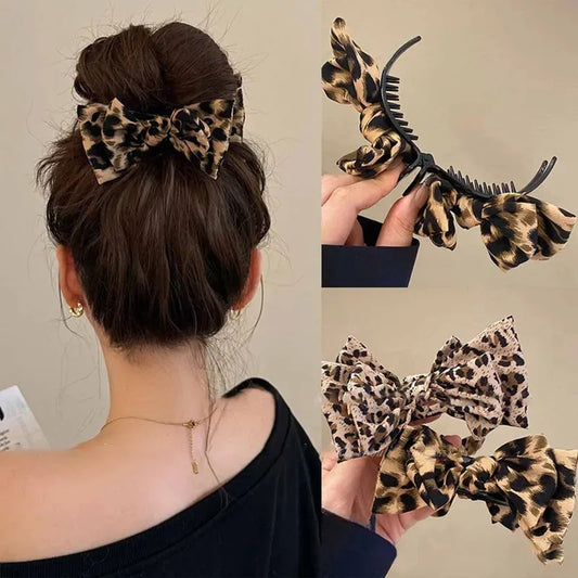 Vintage Leopard Print Bow Hair Clip Barrette for Women Bow Hair Barrette Peaceful Pleasures Health and Wellness