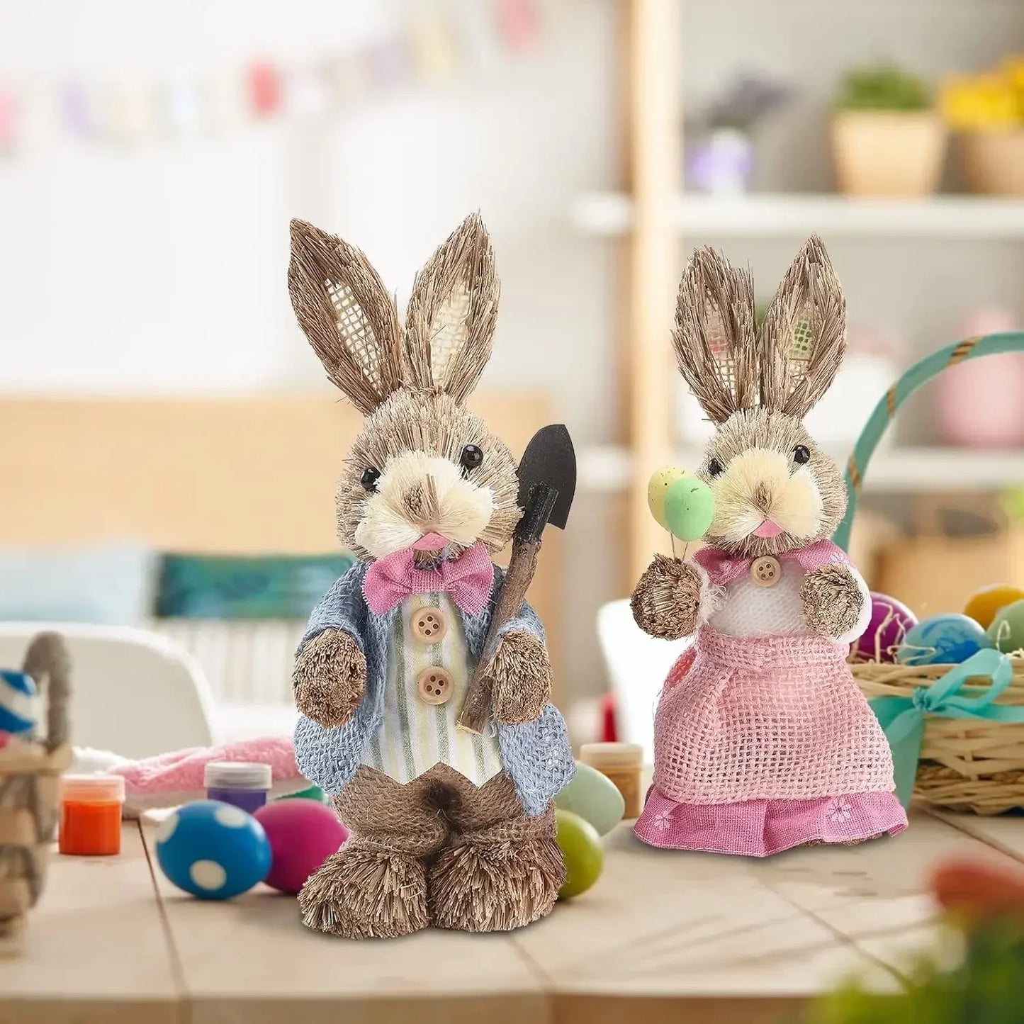 Handmade Straw Easter Bunny Ornament | Rustic Spring Decor
