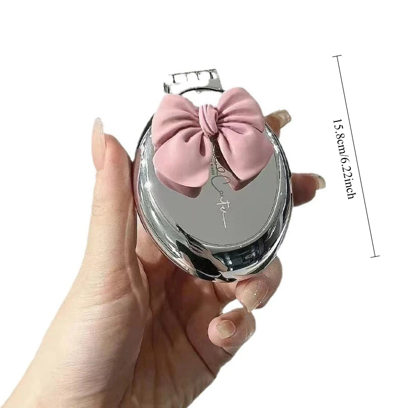 Silver Folding Comb with Mirror | Portable Scalp Massage Brush